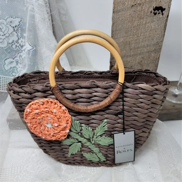 Rolf's Gardenia Mini Purse Basket Weave Wood Handle NWT - Picture 5 of 10